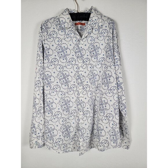 Tori Richard Mens White & Blue Geometric Button-Up Long Sleeve Shirt XL Casual - Picture 1 of 7